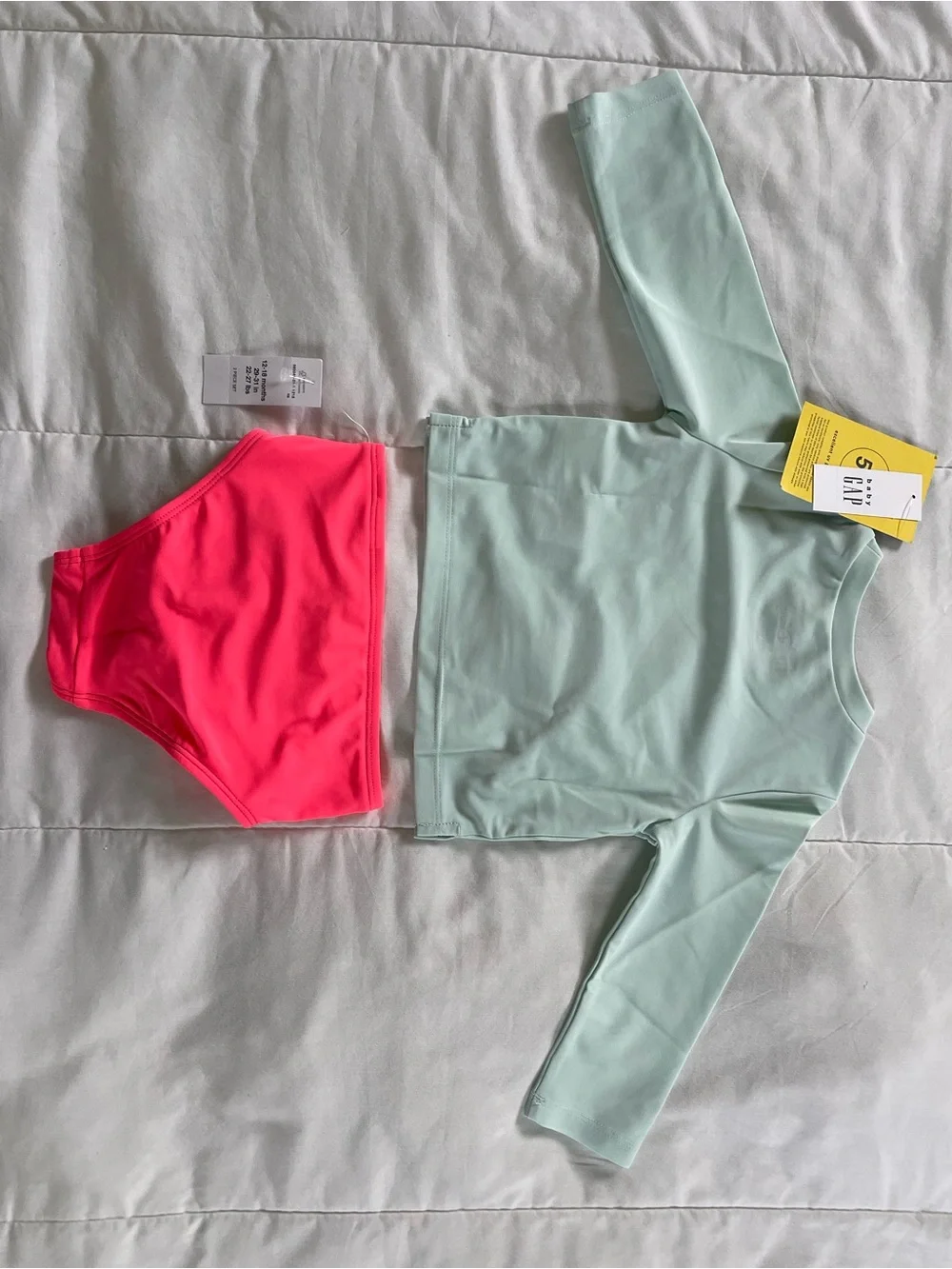 Baby GAP x Disney Mint Long-Sleeve Minnie Rashguard with Neon Pink Bottoms